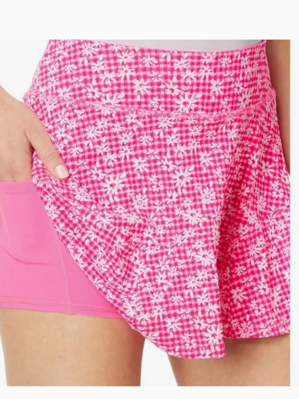 LILLY PULITZER Aura Pink check you out CORRINE skort luxletic UPF 50 Size L. - Picture 3 of 7